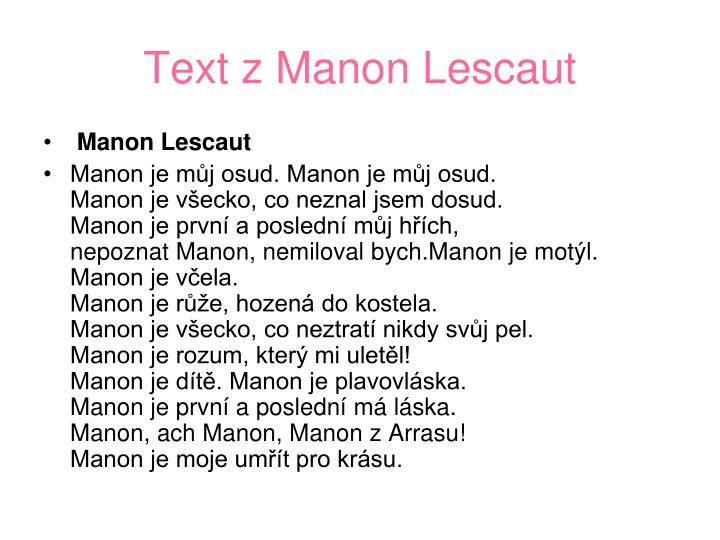 Manon Text PPT - VÍTĚZSLAV NEZVAL PowerPoint Presentation - ID:4545960