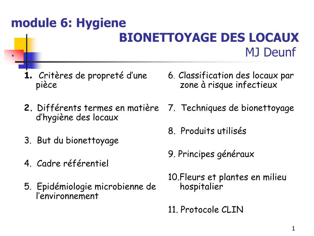 PPT - 1. Critères de propreté d'une pièce 2. Différents termes en matière  d'hygiène des locaux PowerPoint Presentation - ID:4547094