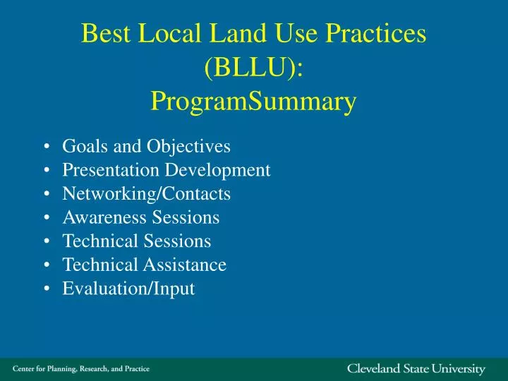 PPT Best Local Land Use Practices (BLLU) ProgramSummary PowerPoint