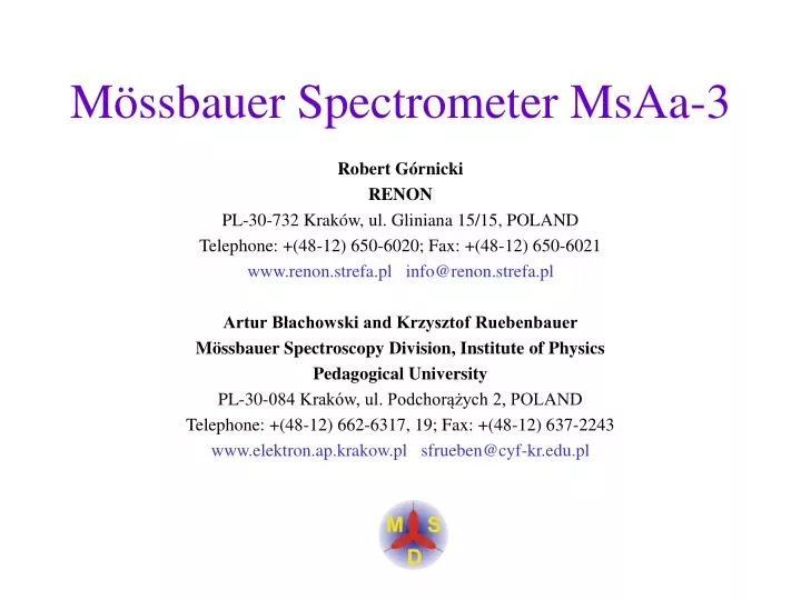 PPT - Mössbauer Spectrometer MsAa-3 PowerPoint Presentation, free download  - ID:4557400