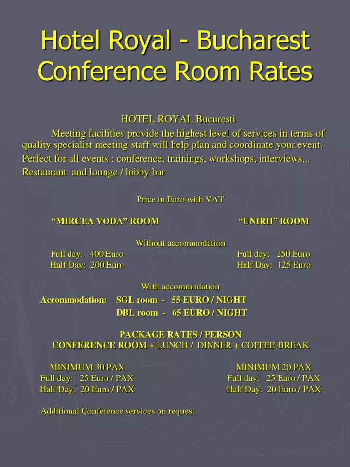 Ppt Hotel Royal Bucharest Conference Room Rates