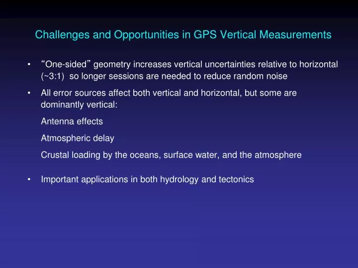 challenges and opportunities in gps vertical measurements n.