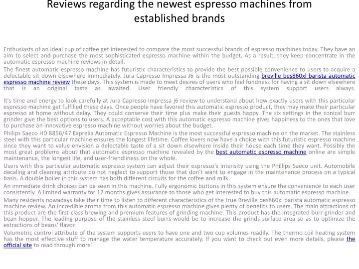 reviews regarding the newest espresso machines from established brands n.