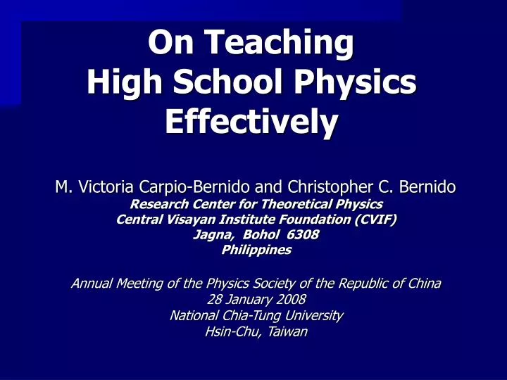 on teaching high school physics effectively n.