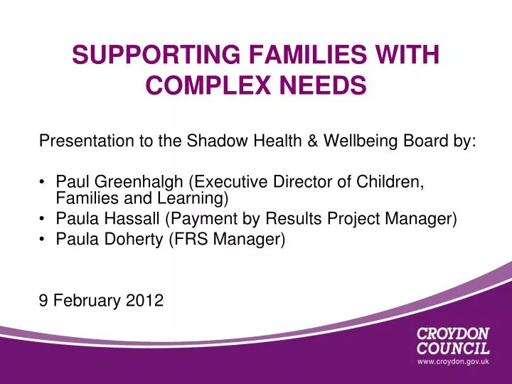 supporting families with complex needs n.