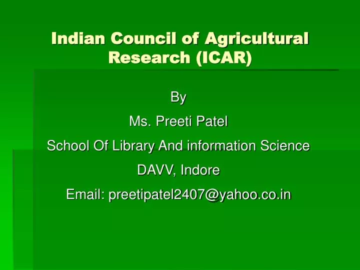 PPT - Indian Council Of Agricultural Research (ICAR) PowerPoint ...