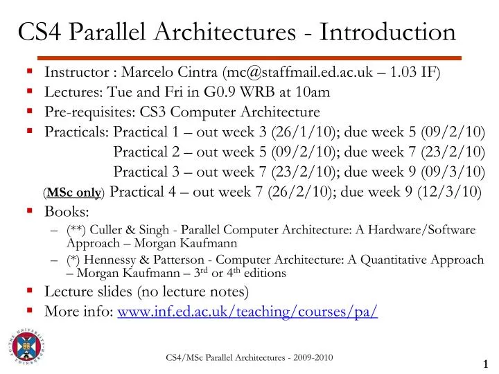 cs4 parallel architectures introduction n.
