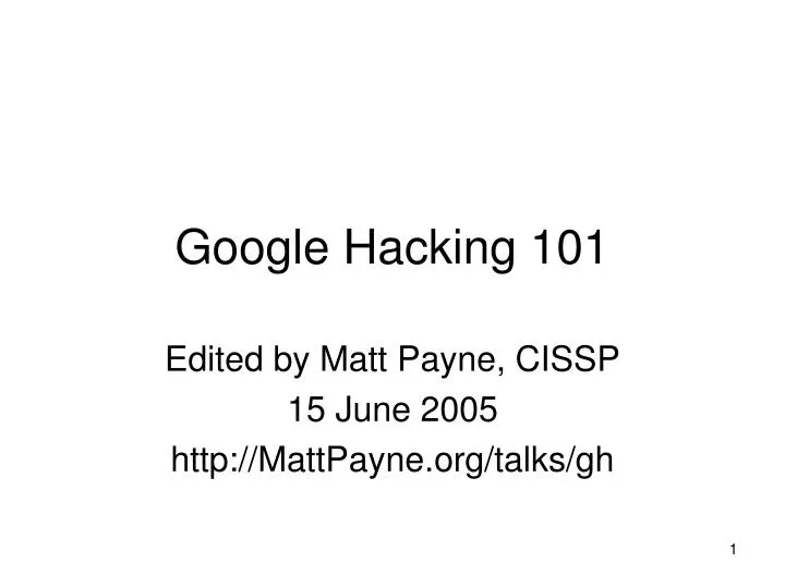 google hacking 101 n.