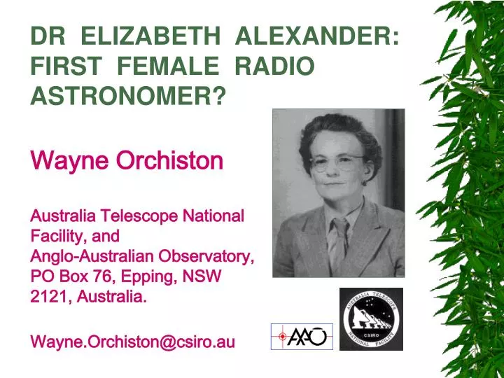 dr elizabeth alexander first female radio astronomer n.