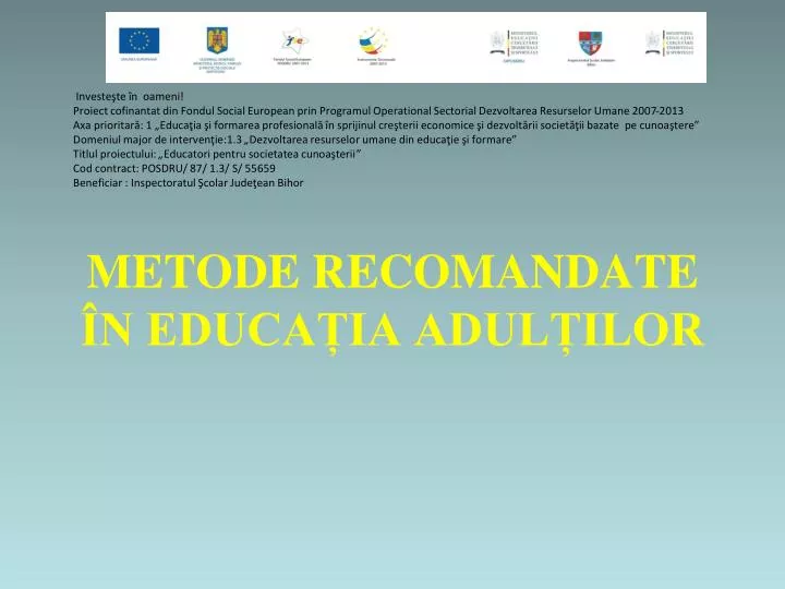 PPT - METODE RECOMANDATE ÎN EDUCAȚIA ADULȚILOR PowerPoint Presentation -  ID:4593827