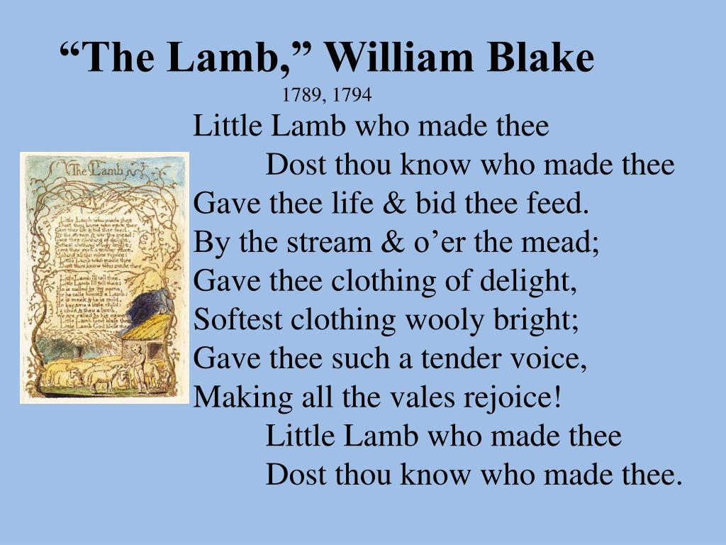 PPT - “The Lamb,” William Blake 1789, 1794 PowerPoint Presentation - ID ...