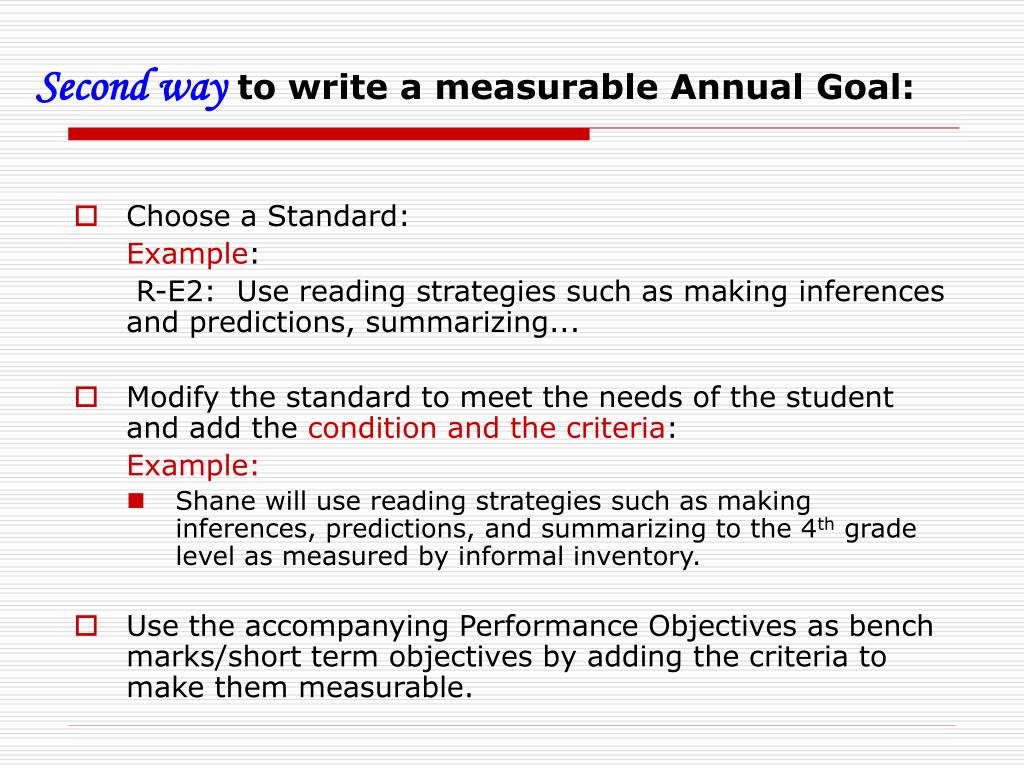 PPT - Writing Measurable IEP Goals AND Assessing And Reporting Student ...