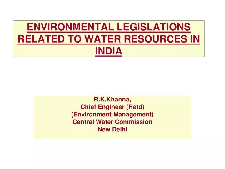 environmental legislations related to water resources in india n.