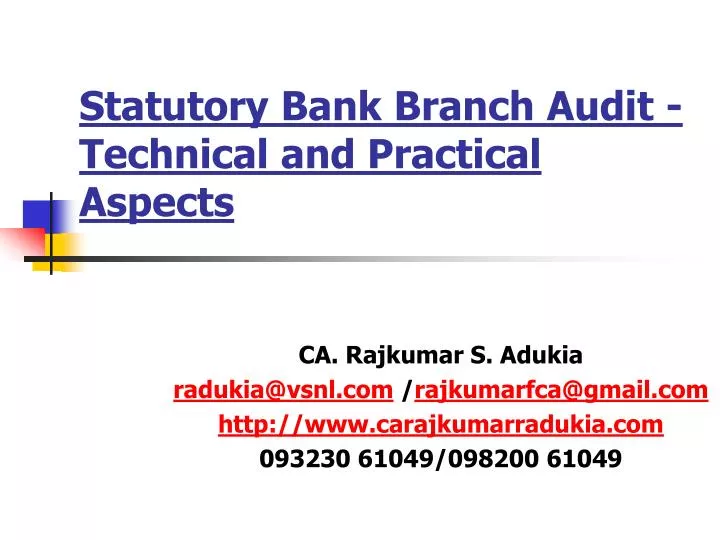 statutory bank branch audit technical and practical aspects n.