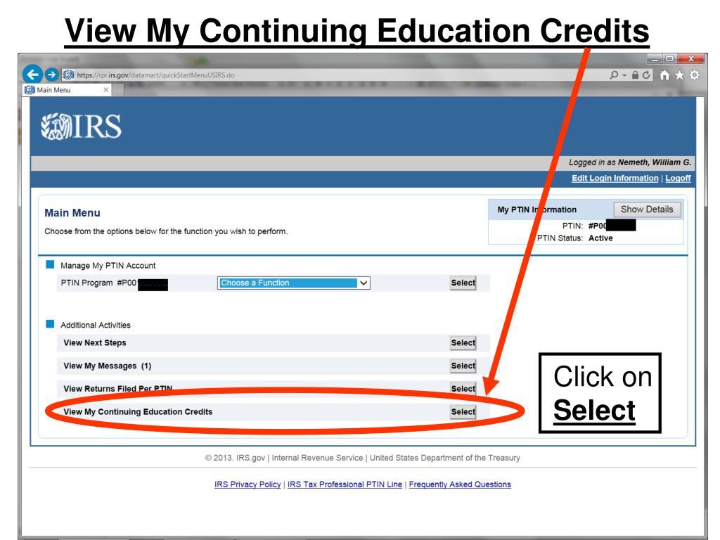 PPT Tutorial to Verify 2013 CE for Enrolled Agents & PTIN Holders