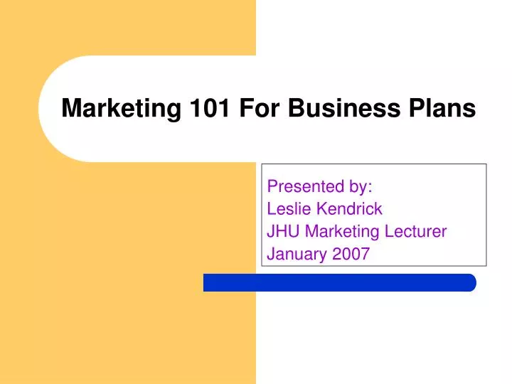 marketing 101 for business plans n.