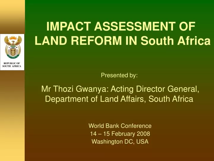impact assessment of land reform in south africa n.