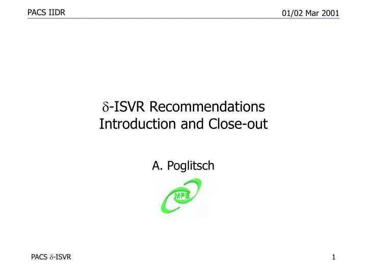 d isvr recommendations introduction and close out n.