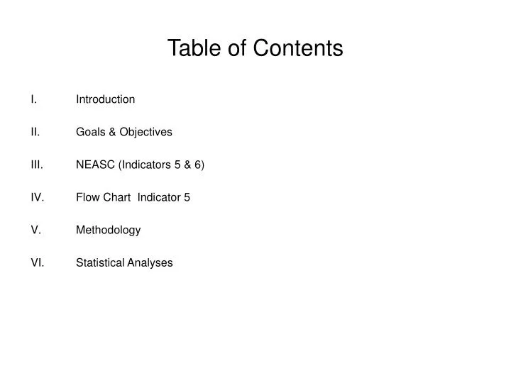 Table Of Contents Chart