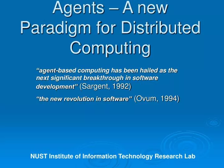 agents a new paradigm for distributed computing n.