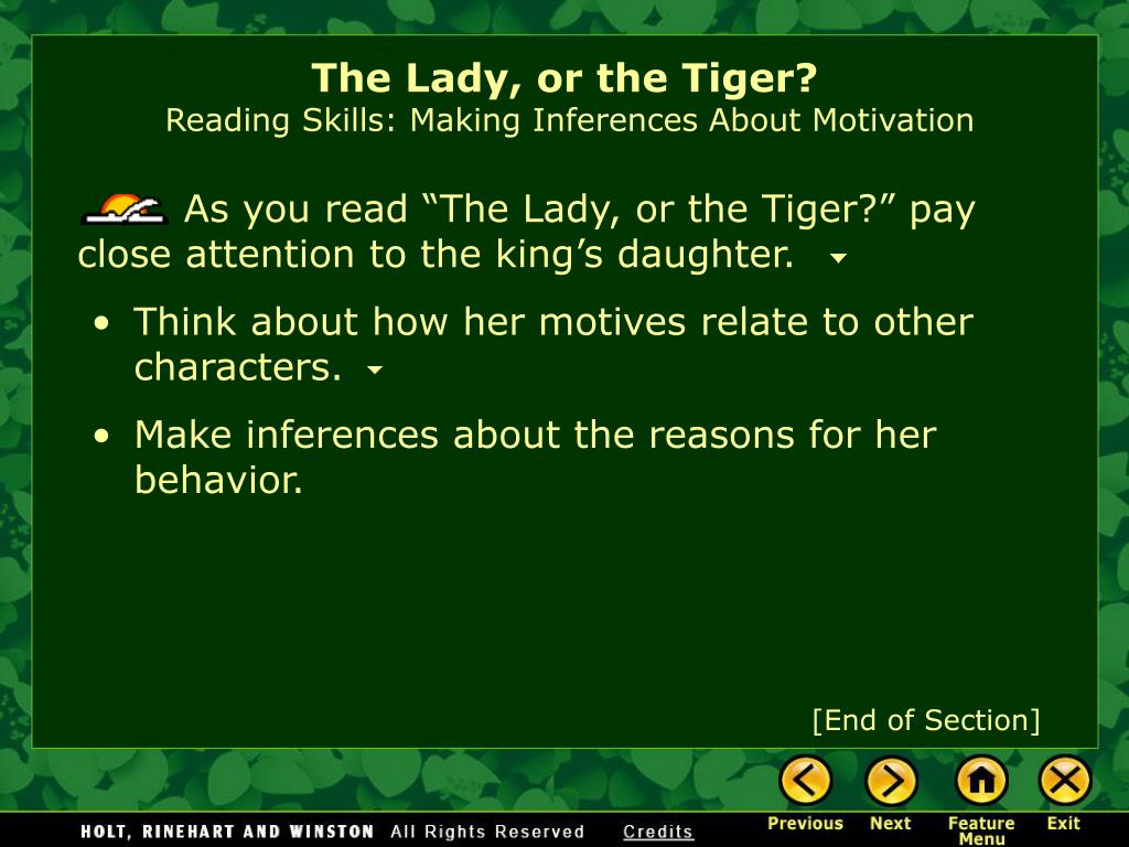 the lady or the tiger textual evidence