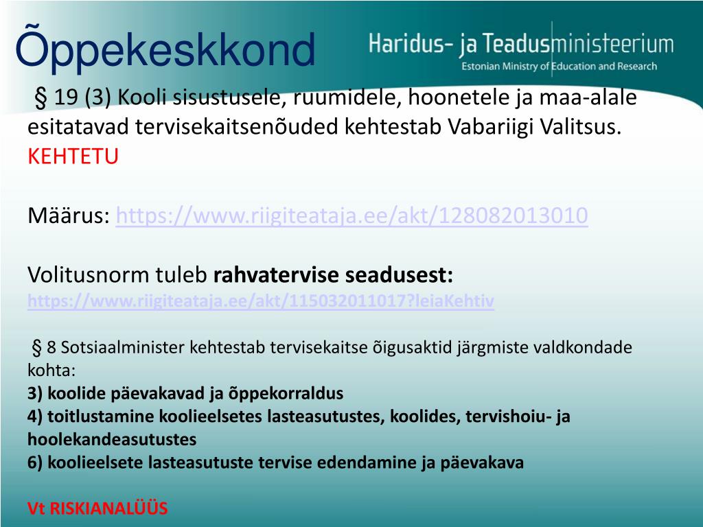 PPT - Põhikooli- ja gümnaasiumiseadus ja määrused PowerPoint Presentation -  ID:4649438