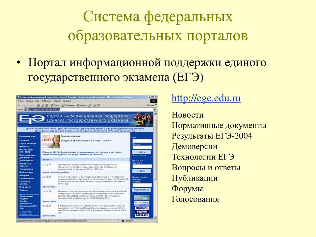 Педагогический портал россии. Федеральные образовательные порталы. Информационная поддержка ЕГЭ. Система федеральных образовательных порталов.. Образовательный портал.