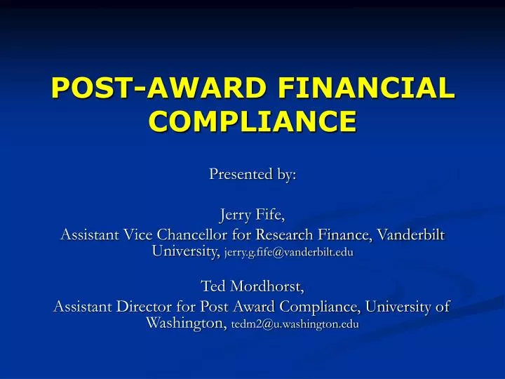 post award financial compliance n.
