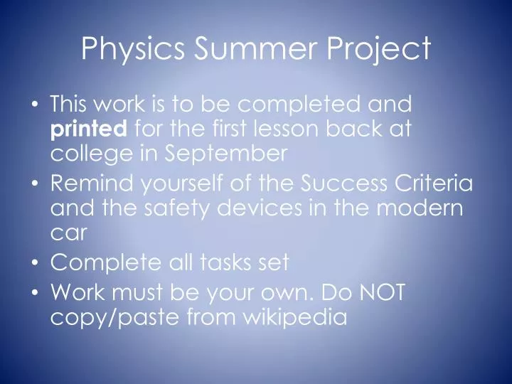 physics summer homework