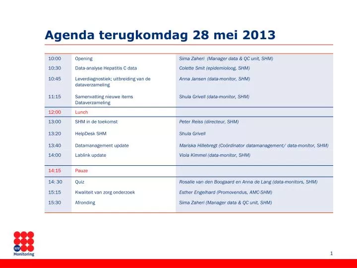 agenda terugkomdag 28 mei 2013 n.
