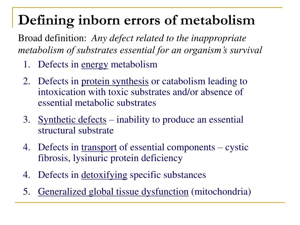 presentation of inborn error