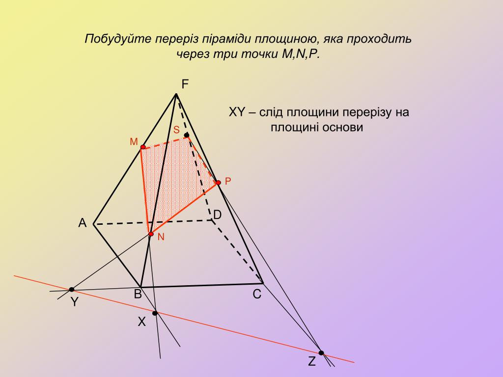 Как найти сечение пирамиды. Сечение пирамиды плоскостью геометрия 10 класс. Сечение треугольной пирамиды по 3 точкам. Сечение четырехугольной пирамиды по 3 точкам. Построение сечений пирамиды по трем точкам.