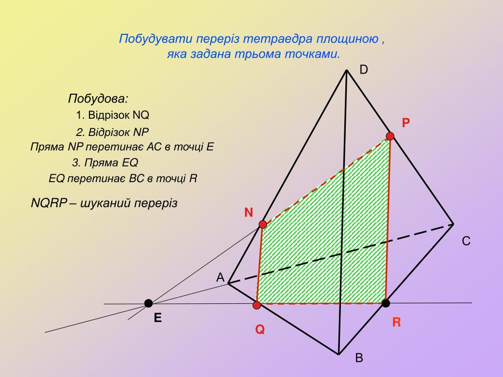 Построить плоскость через 2 точки. Построение сечений тетраэдра плоскостью. Сечение тетраэдра плоскостью. Построение сечения тетраэдра по 3 точкам. Искомое сечение тетраэдра.