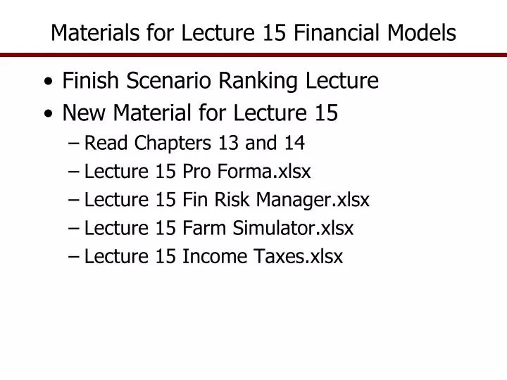 materials for lecture 15 financial models n.