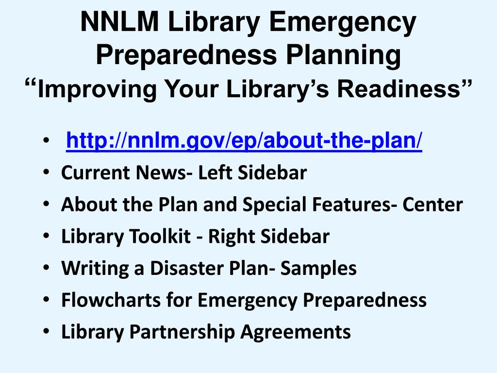 PPT - NNLM Library Emergency Preparedness Planning “ Improving
