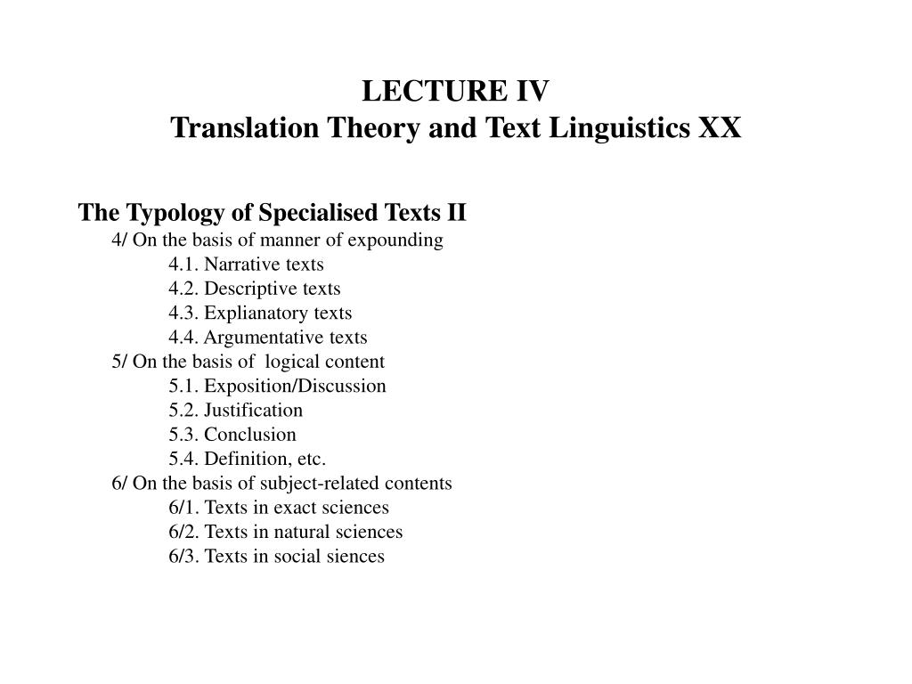 PPT - LECTURE IV Translation Theory and Text Linguistics I PowerPoint ...