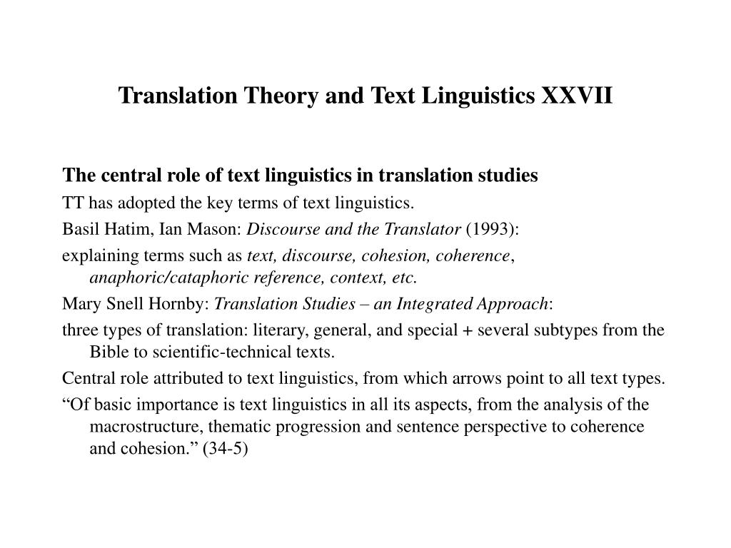 PPT - LECTURE IV Translation Theory and Text Linguistics I PowerPoint ...