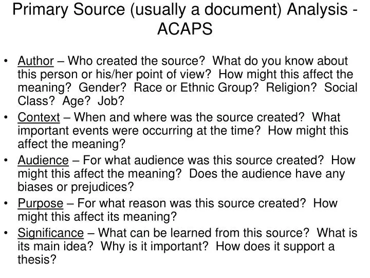 PPT Primary Source (usually a document) Analysis ACAPS PowerPoint Presentation ID4708917