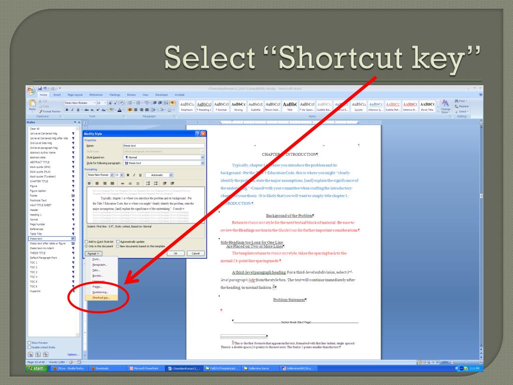 thesis shortcut keys