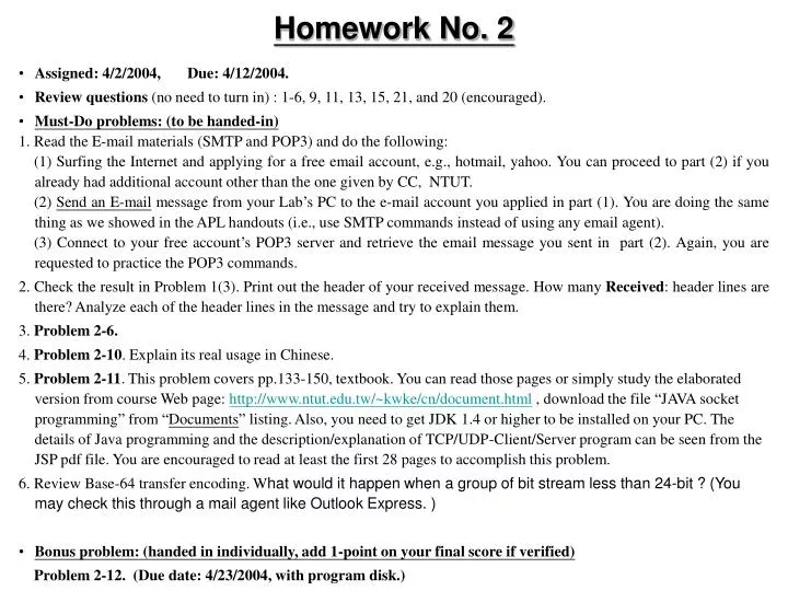PPT - Homework No. 2 PowerPoint Presentation, free download - ID:4720520