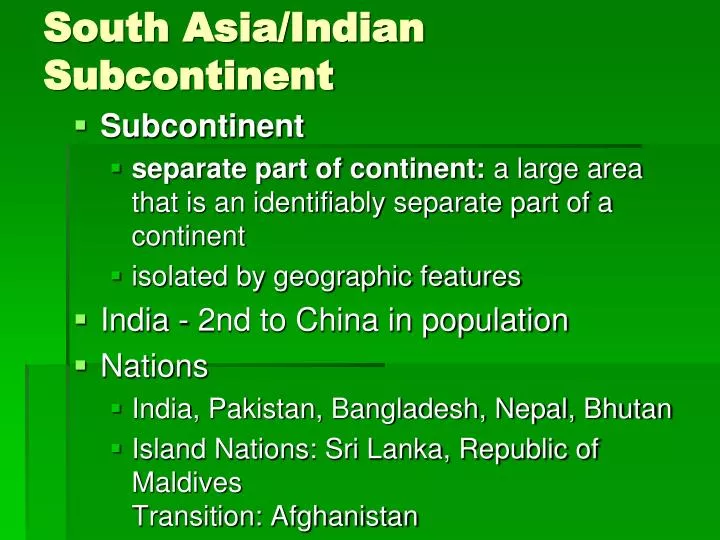 south asia indian subcontinent n.