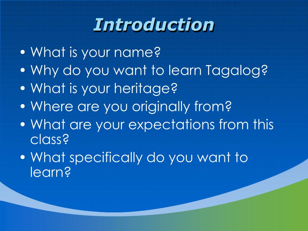 what is the tagalog word of presentation