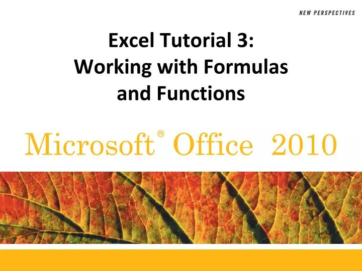 PPT - Excel Tutorial 3: Working With Formulas And Functions PowerPoint ...