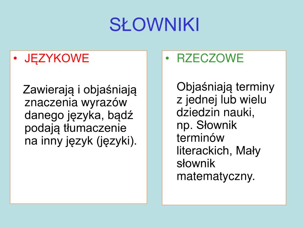 PPT - SŁOWNIKI JĘZYKA POLSKIEGO – RODZAJE ORAZ ZASADY KORZYSTANIA