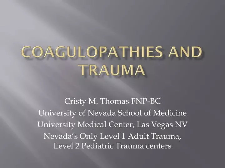 coagulopathies and trauma n.