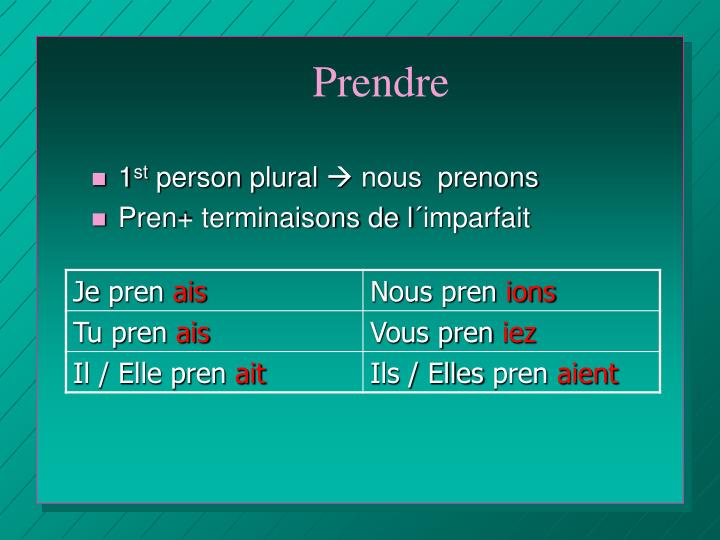 Verbe Prendre A L Imparfait PPT - L´IMPARFAIT PowerPoint Presentation - ID:4739288