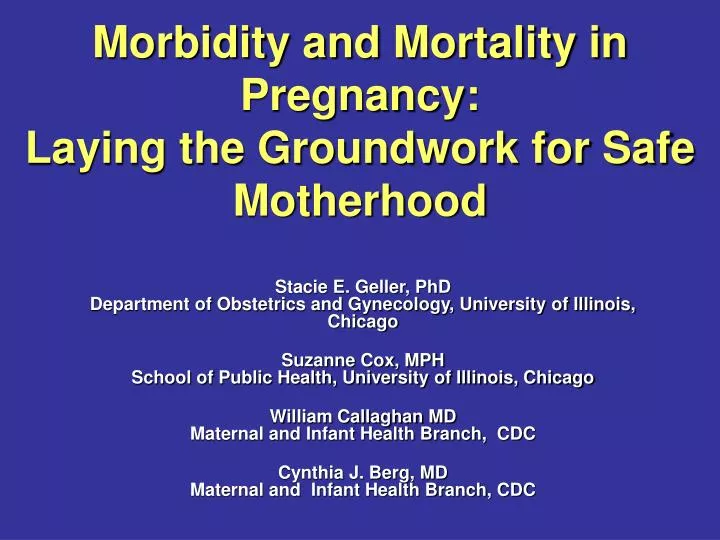 morbidity and mortality in pregnancy laying the groundwork for safe motherhood n.