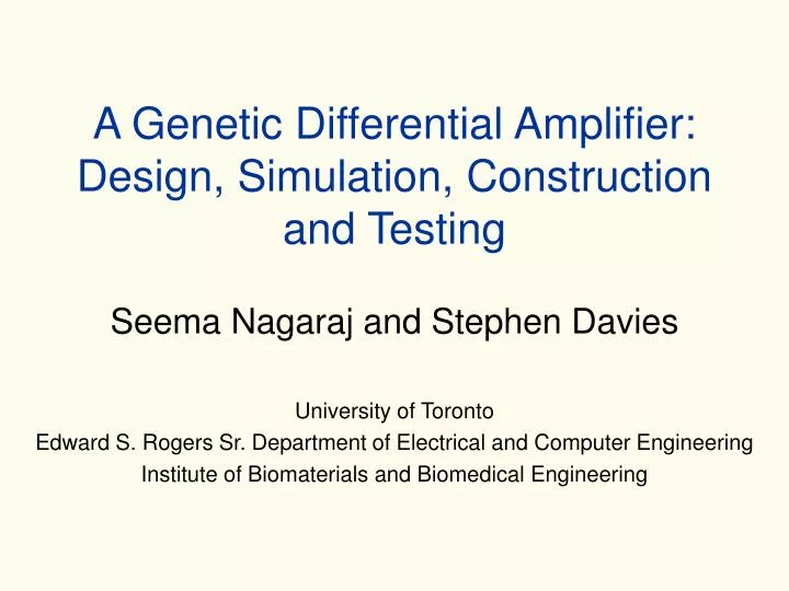 a genetic differential amplifier design simulation construction and testing n.
