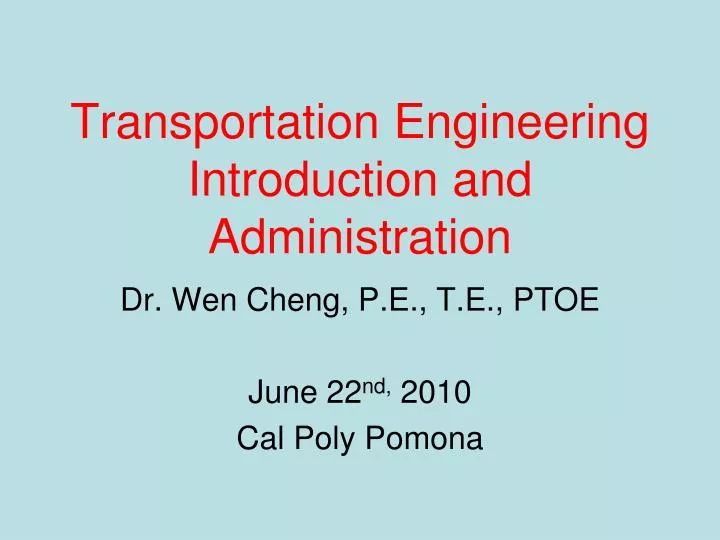 transportation engineering introduction and administration n.