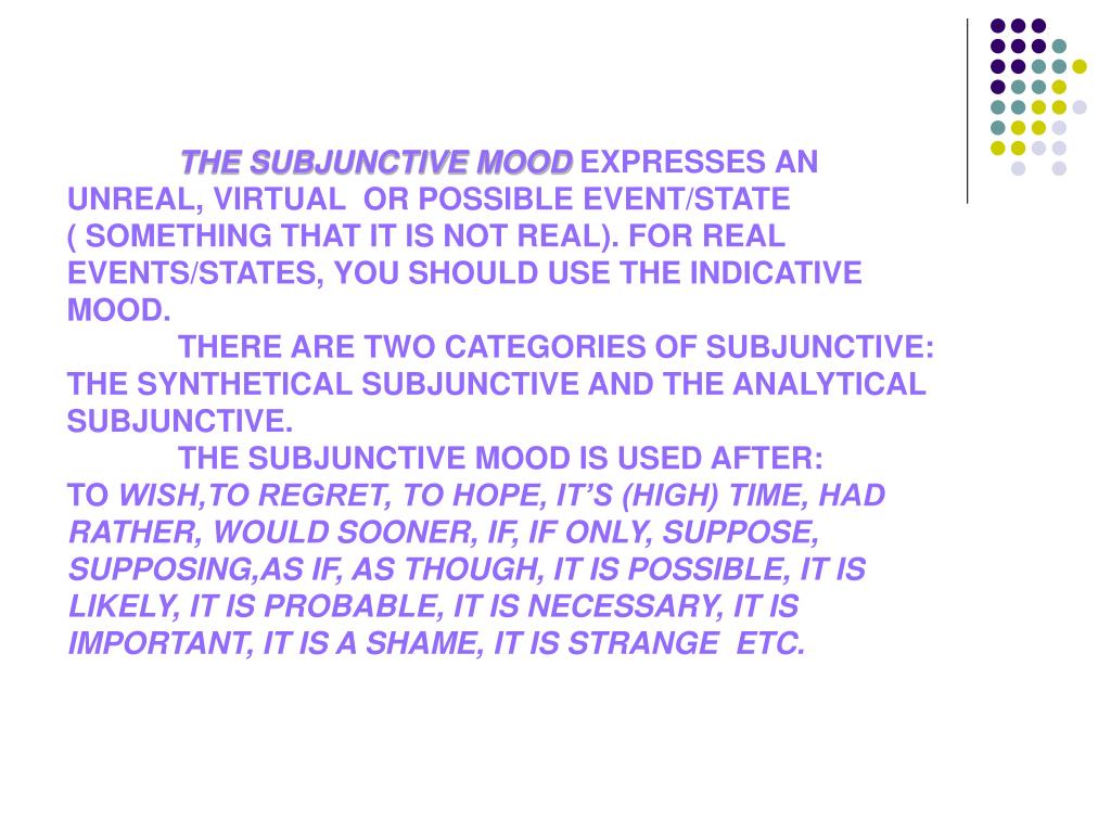 Ppt The Subjunctive Mood Powerpoint Presentation Free Download Id4753668 